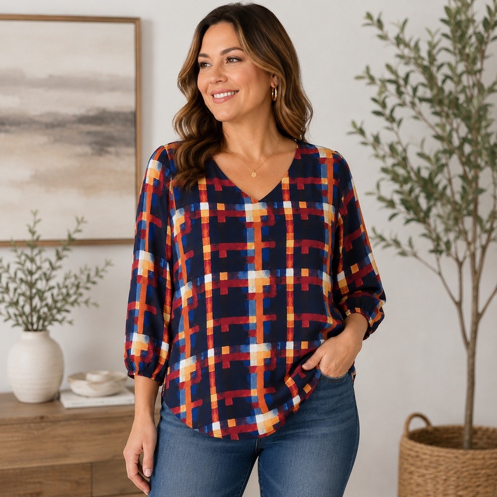 Live and Let Live Woman 2X Tunic Top V-Neck 3/4 Sleeve Geometric SKU 205